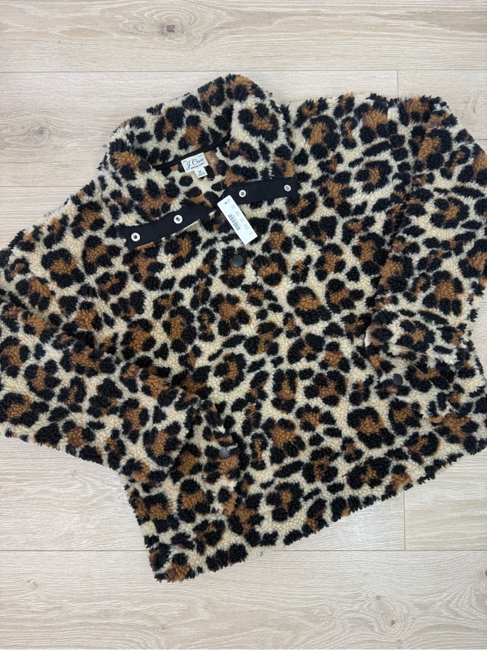 NEW J. Crew Leopard Snap-Collar Sherpa Sweatshirt